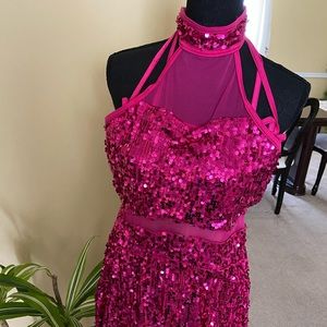 Pink sequin halter top dress